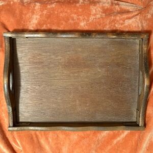 Elegant Brown Wooden Serving Tray With Brass Accents